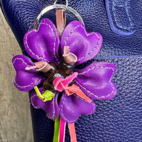 Leather Flower Purse Charm Genuine Leather Bag Charm NEW FAST SHIP - Picture 3 of 6